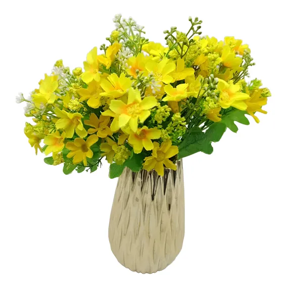 10x Margarida Artificial Buque Com 280 Flor Amarelo Branco Foto 1