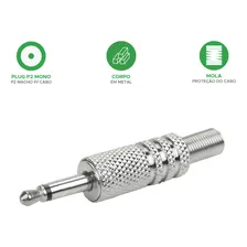 10x Plug Conector P2 Mono Profissional Reforçado NÃquel Foto mini 3