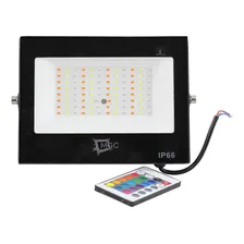 10x Refletor Holofote Led Rgb Multicolorido Controle 100w Carcaça Preto 127/220v Foto mini 4