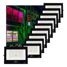 10x Refletor Holofote Led Rgb Multicolorido Controle 100w Carcaça Preto 127/220v Foto  mini 1