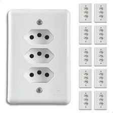 10x Tomada Tripla 2p+t 10a Monobloco Embutir Branco Foto mini 1