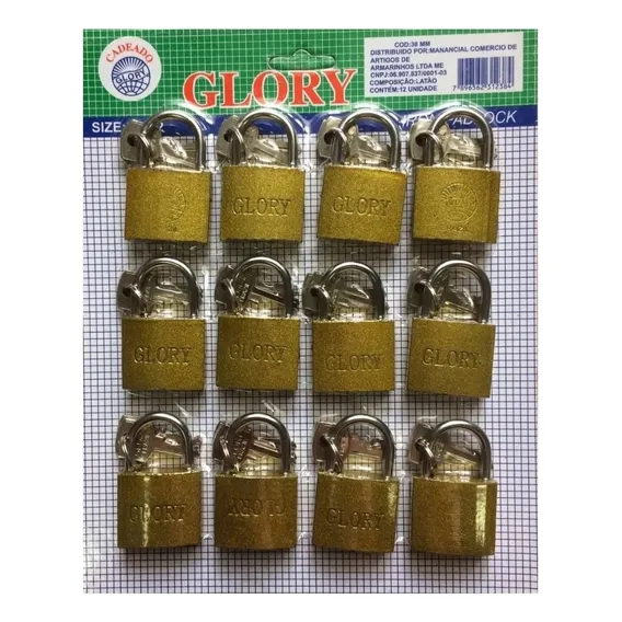 12 Cadeado Glory 38mm Cadeado Em Cartela Cadeado Cor Dourado Foto 1