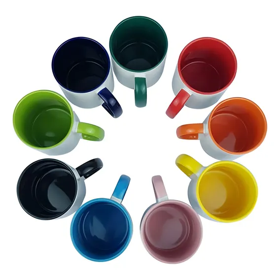 12 Canecas Interior & Alça Colorido Resinadas Para Sublimação BC Foto 1