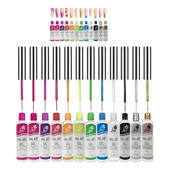 12 Esmalte Pincel Ponta Fina Desenho Nail Art Unha Decorada Foto 1