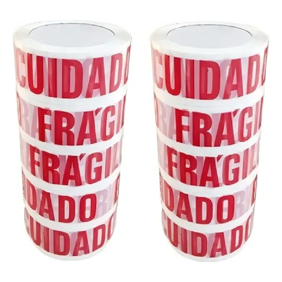 12 Fitas Adesiva Cuidado Frágil 100 Metros Grande Cor Branco Foto 1