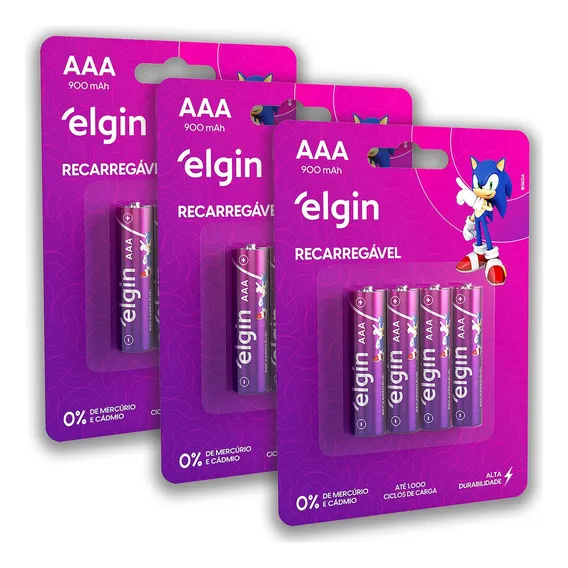 12 Pilhas Aaa 900mah Palito Recarregável Elgin 3 Cartelas Foto 1