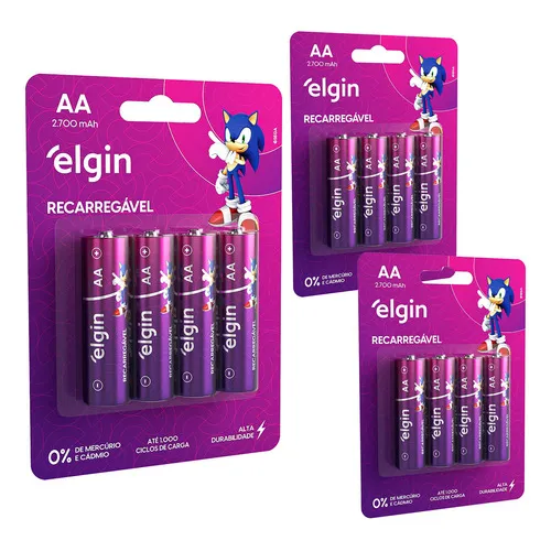 12 Pilhas Baterias Aa 2700mah Elgin Recarregável 3 Cartelas Foto 1