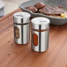 12 Pimenteiros Saleiro Inox E Vidro Tampa Regulagem Tempero Cor Aço inox Foto mini 2