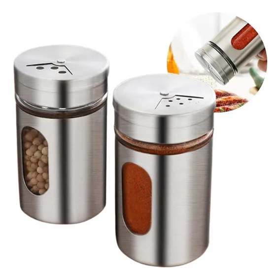 12 Pimenteiros Saleiro Inox E Vidro Tampa Regulagem Tempero Cor Aço inox Foto 1