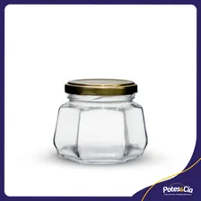 12 Potes De Vidro 170ml Sextavado + Tampa Metálica + Lacre Cor Dourado Foto mini  2