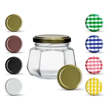 12 Potes De Vidro 170ml Sextavado + Tampa Metálica + Lacre Cor Dourado Foto  mini 1