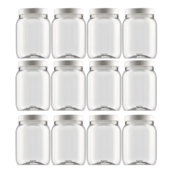 12 Potes Mantimentos Plastico 1lt Tampa Branca Transparente Foto 1