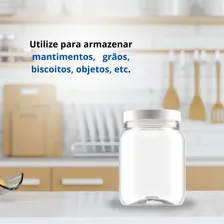 12 Potes Mantimentos Plastico 1lt Tampa Branca Transparente Foto mini  3