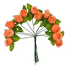 144 Mini Rosas Flores Rosinhas Artificiais Amarela Cetim Cor Laranja Foto mini 2