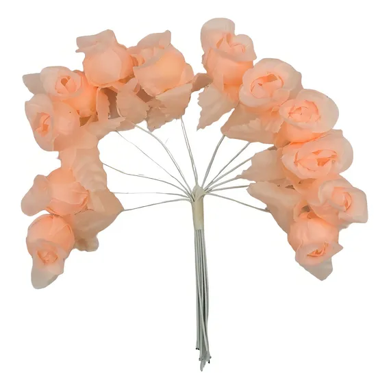 144 Mini Rosas Flores Rosinhas Artificiais Amarela Cetim Cor Salmão Foto 1