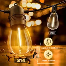 15 Metros Inquebrável Varal Luzes Exterior S14 Lampadas Série Luz Vintage Decorativas 110v Foto mini 2