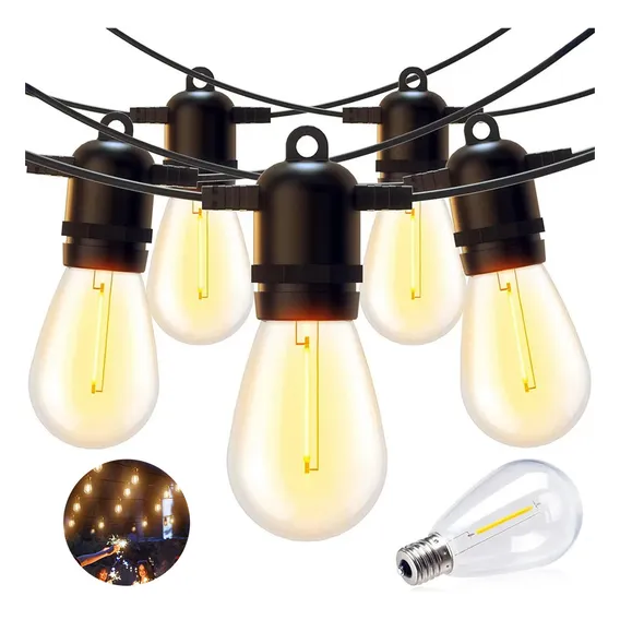 15 Metros Inquebrável Varal Luzes Exterior S14 Lampadas Série Luz Vintage Decorativas 110v Foto 1