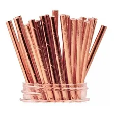 15 Unidades Canudos De Papel Metálico Rose Gold Cor Rosa Foto mini 1