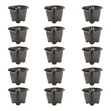 15 Vasos Quadrado Plástico 800ml Preto P/ Plantas E Flores Foto mini 1