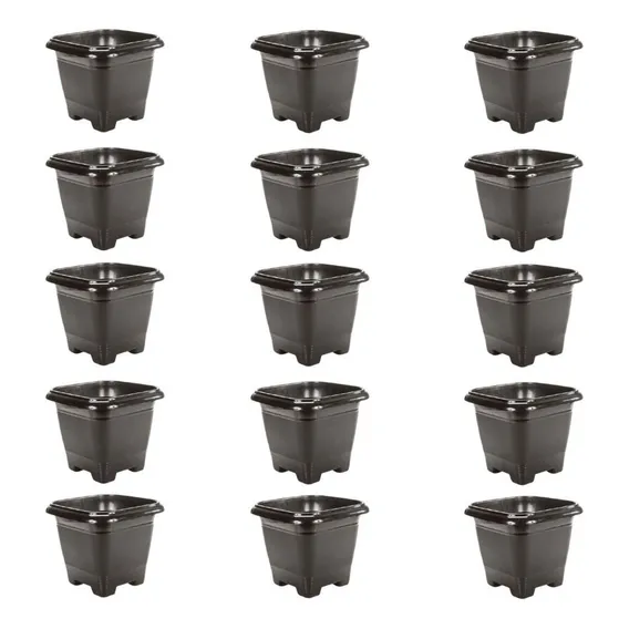 15 Vasos Quadrado Plástico 800ml Preto P/ Plantas E Flores Foto 1