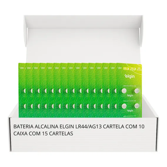 150 Pilha Bateria Lr44 Elgin Ag13 A76 Kit 15 Cartelas Elgin Foto 1