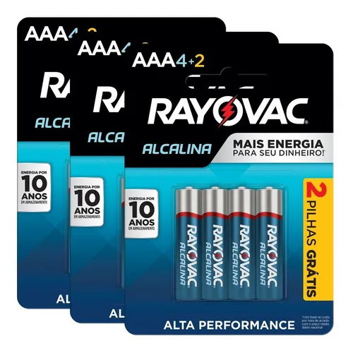 18 Pilhas Aaa Alcalina Rayovac 3 Cart C/ 6 Unid Foto 1