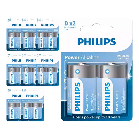 18 Pilhas Alcalinas D Philips (9 Cart) Foto 1