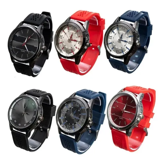 18 Rel贸gios Masculino Silicone Pra Correia Preto Bisel Preto Fundo Variados Foto 1