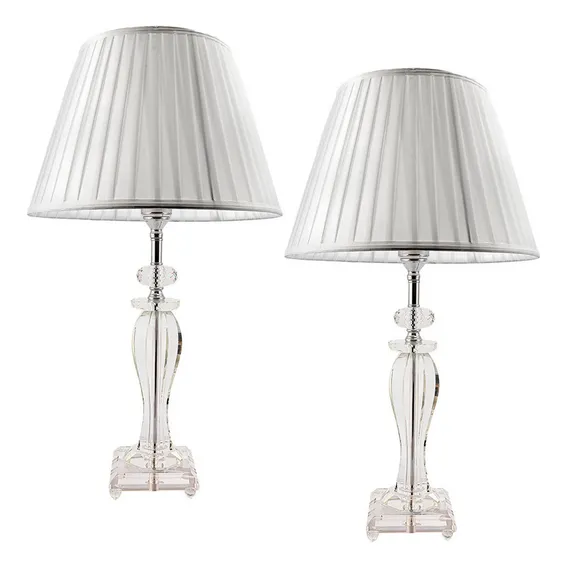 2 Abajur Cristal Led Cúpula Branca Plissada Luxo Moderno 60c Foto 1