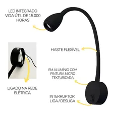 2 Arandela Foco Regulavel Led 3w 3000k Preto Cabeceira Ali29 110V/220V (Bivolt) Foto mini 2