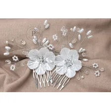 2 Arranjos Tiara Grinalda Noiva Debutante Flor Coque A14 Cor Prateado Foto mini 2