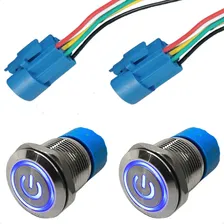 2 Botão Inox Led 12v 24v Liga Desliga Com Trava Universal Cor Azul 12v - 24v Foto  mini 1