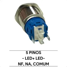 2 Botão Inox Led 12v 24v Liga Desliga Com Trava Universal Cor Azul 12v - 24v Foto mini 4