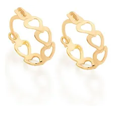 2 Brincos Rommanel 523351 Argola Larga De Corações vazados folheado 18k Cor Dourado Foto mini  2