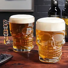 2 Caneca Caveira Rock Chopp Cerveja Vidro 510ml Grande Foto mini  2