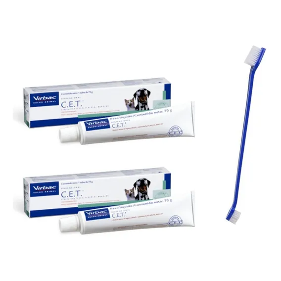 2 Cet Pasta Dental Enzimática Virbac 70g + Escova Dental Foto 1