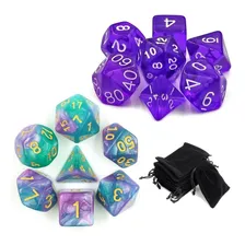 2 Conjuntos Dados Rpg Roxo Translúcidos E Galaxia C/7 Bolsa Cor Galaxia e Roxo Translúcidos Foto  mini 1