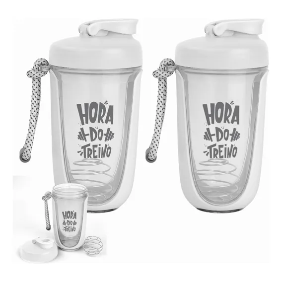 2 Coqueteleira Academia 550ml Shake Copo Shakeira Suplemento Shaker Fitness Branco Foto 1