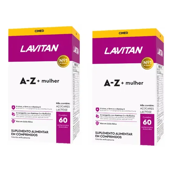 2 Cx Lavitan Mais A-z Mulher Total 120 Comprimidos Sabor Sem Sabor Foto 1