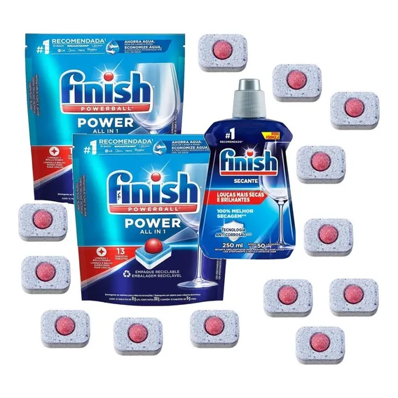 2 Detergentes Finish Tabs Para Máquina Lava Louça +1 Secante Foto 1