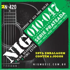 2 Encordoamentos Duplo Violão Aço Prateada 010-047 Nig N420 Foto  mini 1
