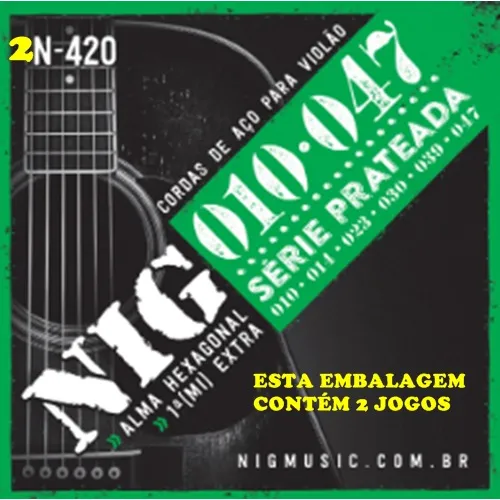 2 Encordoamentos Duplo Violão Aço Prateada 010-047 Nig N420 Foto 1