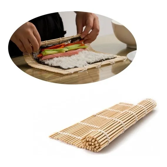 2 Esteiras Sudare Bambu Enrolar Sushi Mat Oriental 23x24 Cm Foto 1