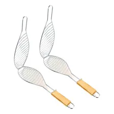 2 Grelhas Duplas Para Peixes Churrasqueira Grill Aço Inox Foto mini 1