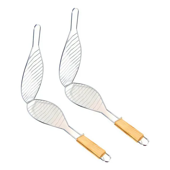 2 Grelhas Duplas Para Peixes Churrasqueira Grill Aço Inox Foto 1