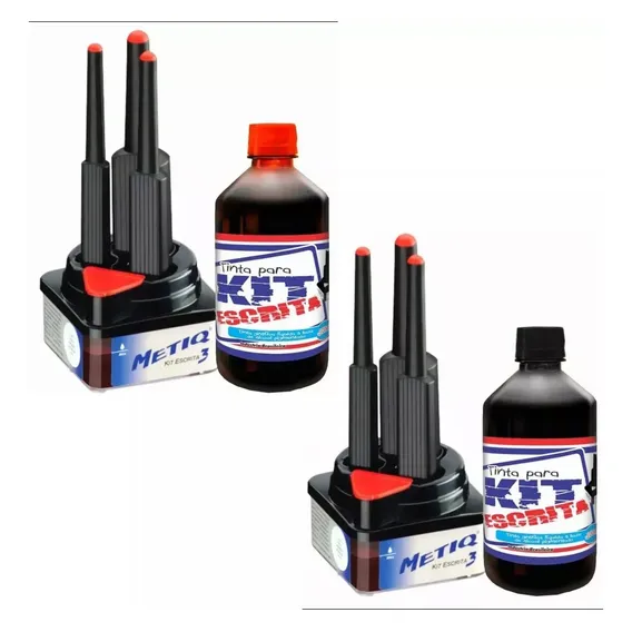 2 Kits Metiq 3 Pincéis P/ Escrever Cartaz + 2 Tintas 500ml Foto 1