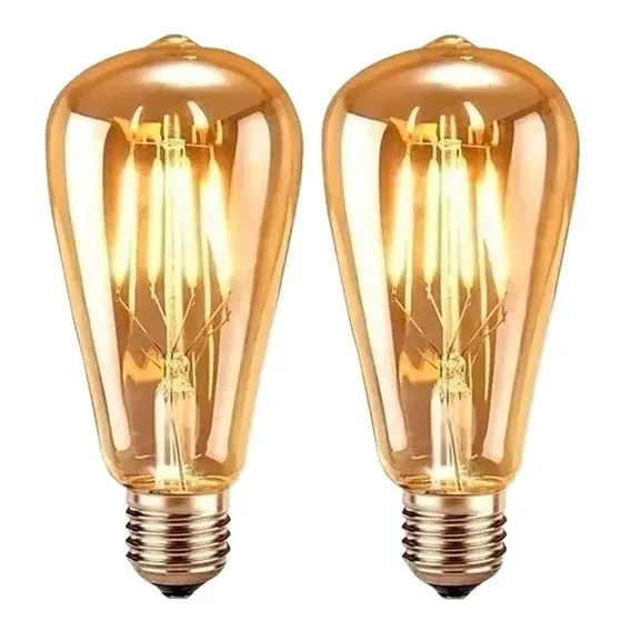 2 Lâmpadas Led St64 Retrô Decorativa Vintage Filamento Âmbar Foto 1