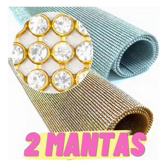 2 Manta De Strass Cristal Cor Dourada E Prata Termocolante Foto 1
