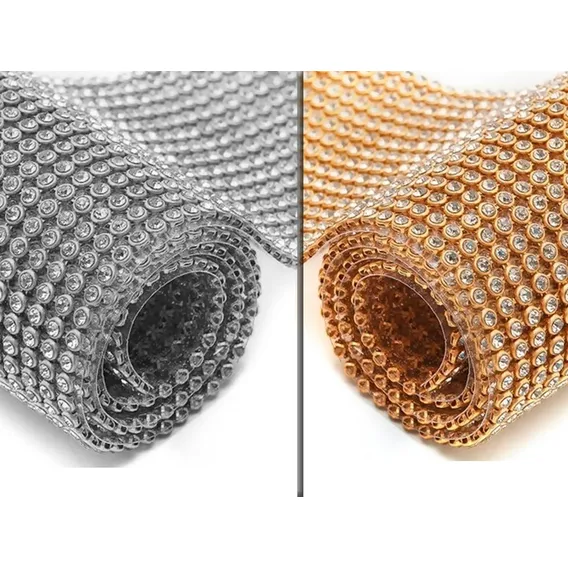 2 Mantas De Strass Prata E Dourada 45x120 Cada Foto 1