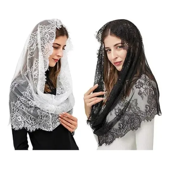 2 peças de renda, mantilha, véu católico, véu de igreja, véu colorido, 2 peças Foto 1
